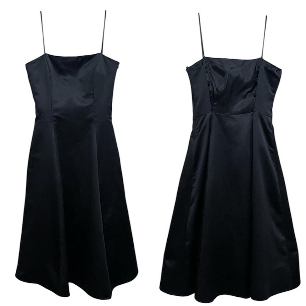 VTG Y2K 90s City Triangles Satin Midi Dress Size 6 Black Tulle HOCO Prom FLAW